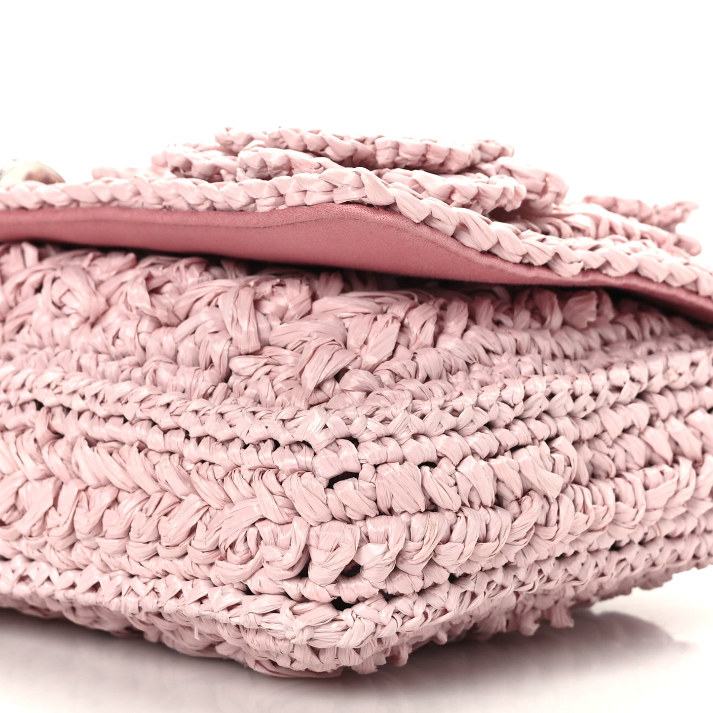 Raffia Crystal Flap Clutch Pink