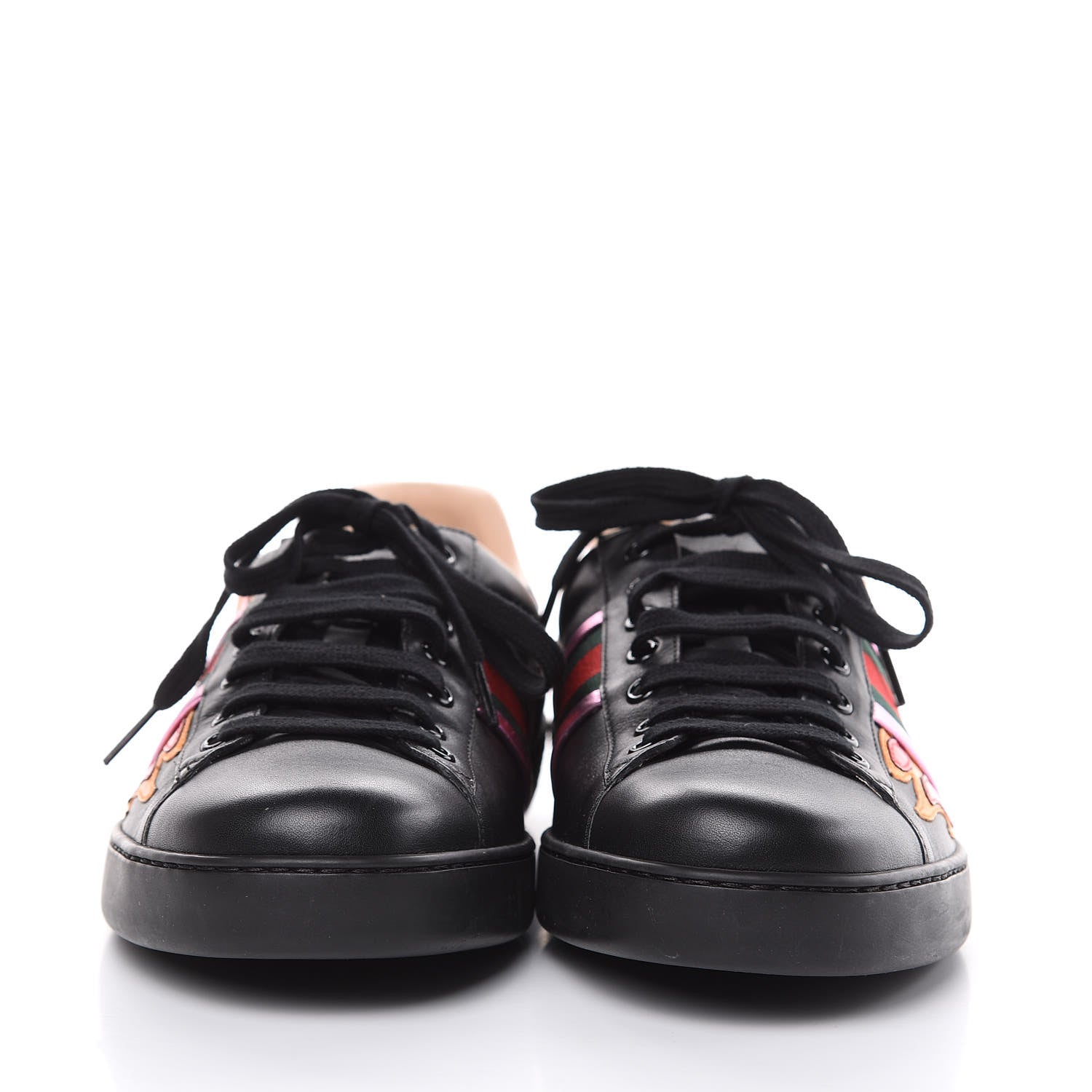 Gucci Calfskin Ayers Web Flames Embroidered Mens Ace Sneakers 10 Black 2 of 9