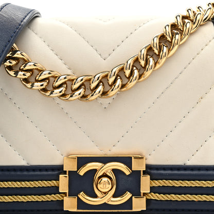 Chanel Calfskin Chevron Quilted Braided Small Boy Flap White Navy 8 of 14