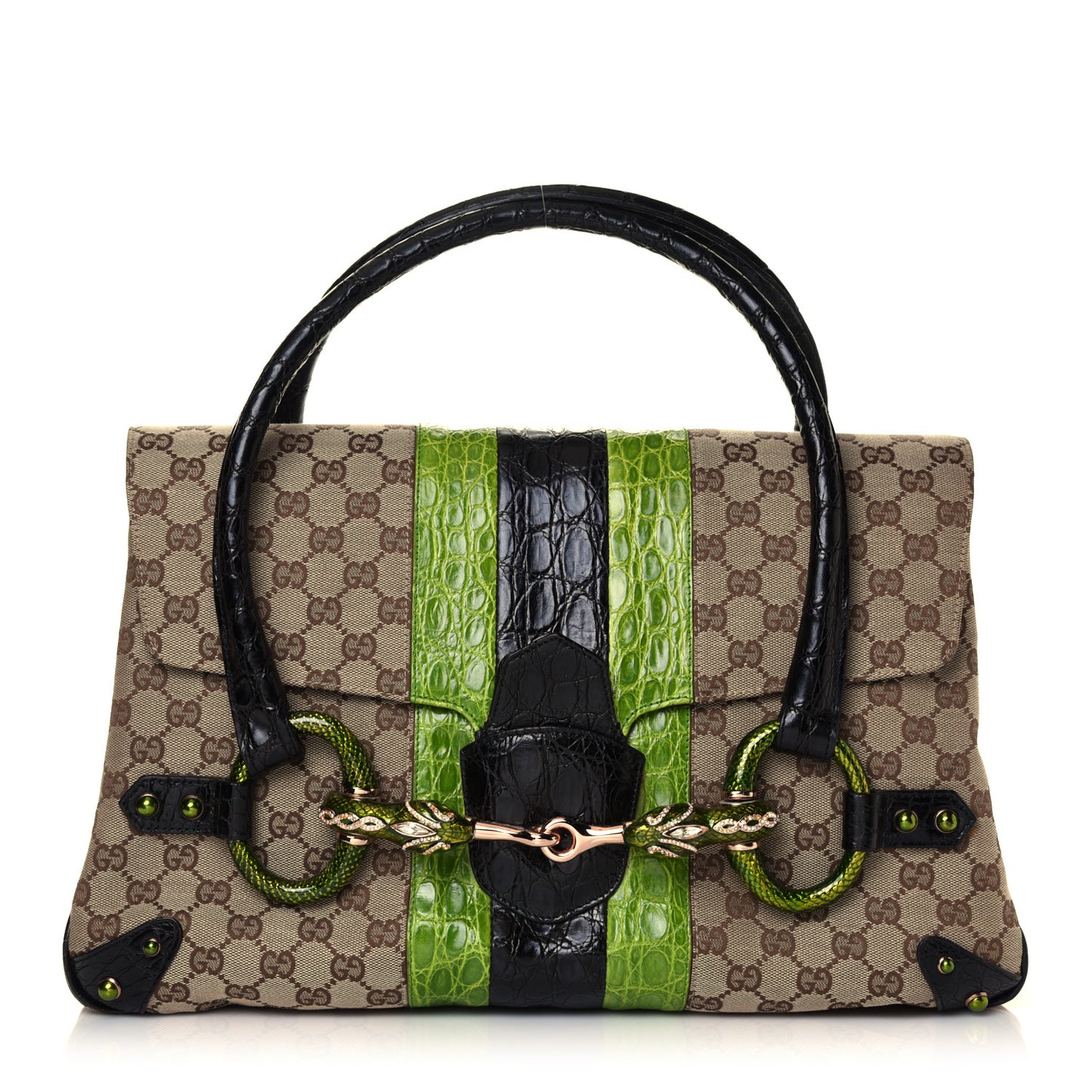 Crocodile Web Monogram Tom Ford Dragon Tote Dark Brown Green