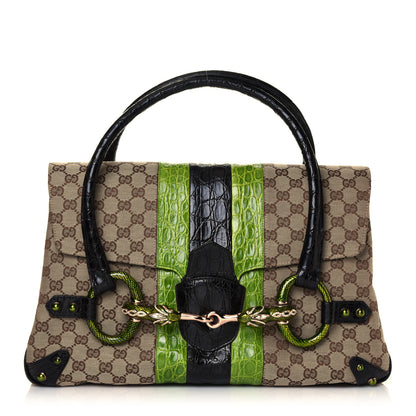Gucci Crocodile Web Monogram Tom Ford Dragon Tote Dark Brown Green 1 of 3