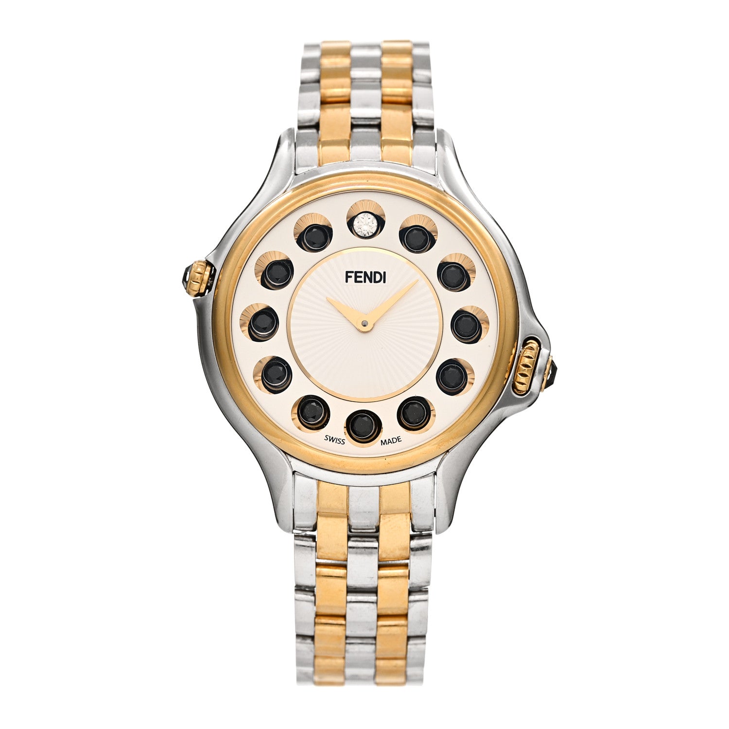 Fendi Stainless Steel Diamond Topaz 38mm Crazy Carats Two Tone Quartz Watch Silver 3 of 7
