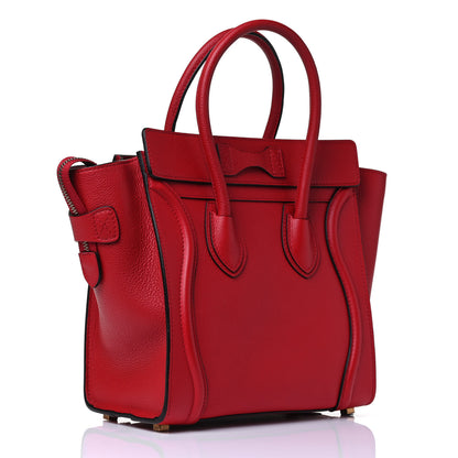 Celine Drummed Calfskin Micro Luggage Red 2 of 4