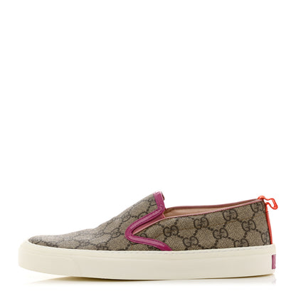 Gucci GG Supreme Monogram Womens Slip On Sneakers 35.5 Beige Ebony New Rosette Carmine Rose Sun Orange 1 of 9