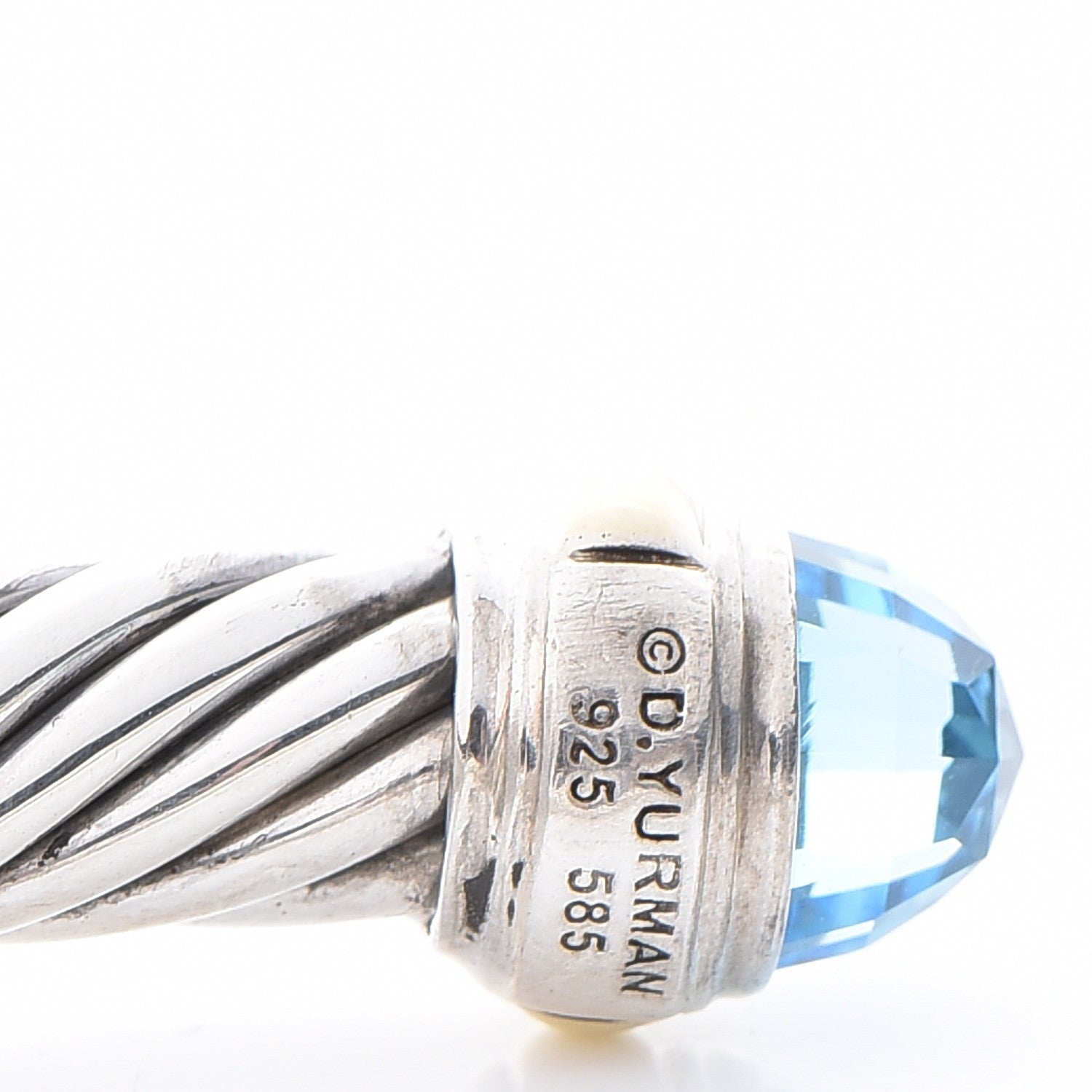 David Yurman Sterling Silver 14K Yellow Gold Blue Topaz 7mm Cable Classics Bracelet 4 of 5