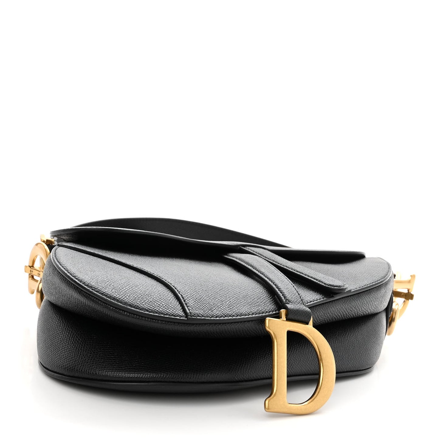 Grained Calfskin Saddle Bag With Strap Black