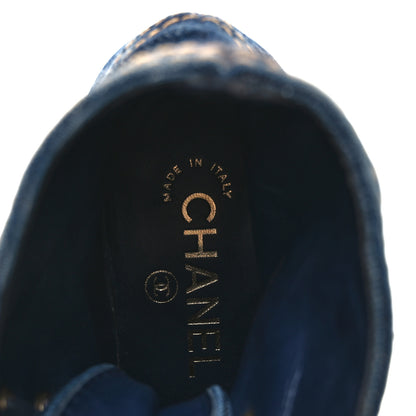 Chanel Denim Lace Up Boots 36.5 Navy Blue 9 of 11