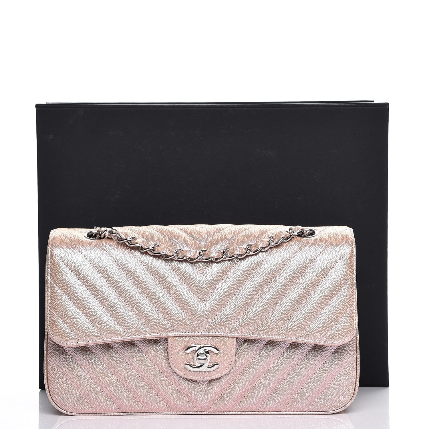 Chanel Metallic Caviar Chevron Quilted Medium Double Flap Light Gold 8 of 8