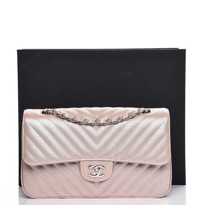Chanel Metallic Caviar Chevron Quilted Medium Double Flap Light Gold 8 of 8