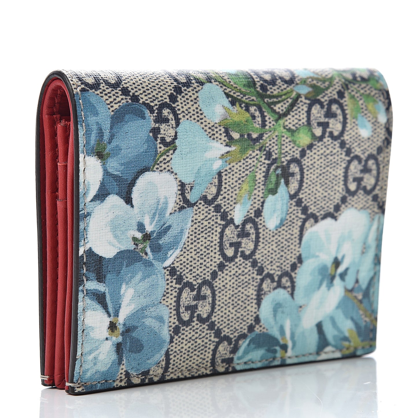 GG Supreme Monogram Blooms Card Case Beige Blue Navy Hibiscus Red