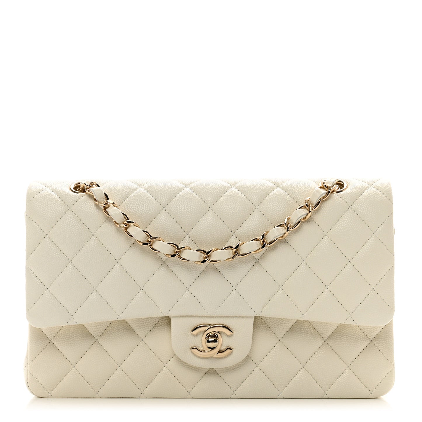 Caviar Quilted Medium Double Flap White