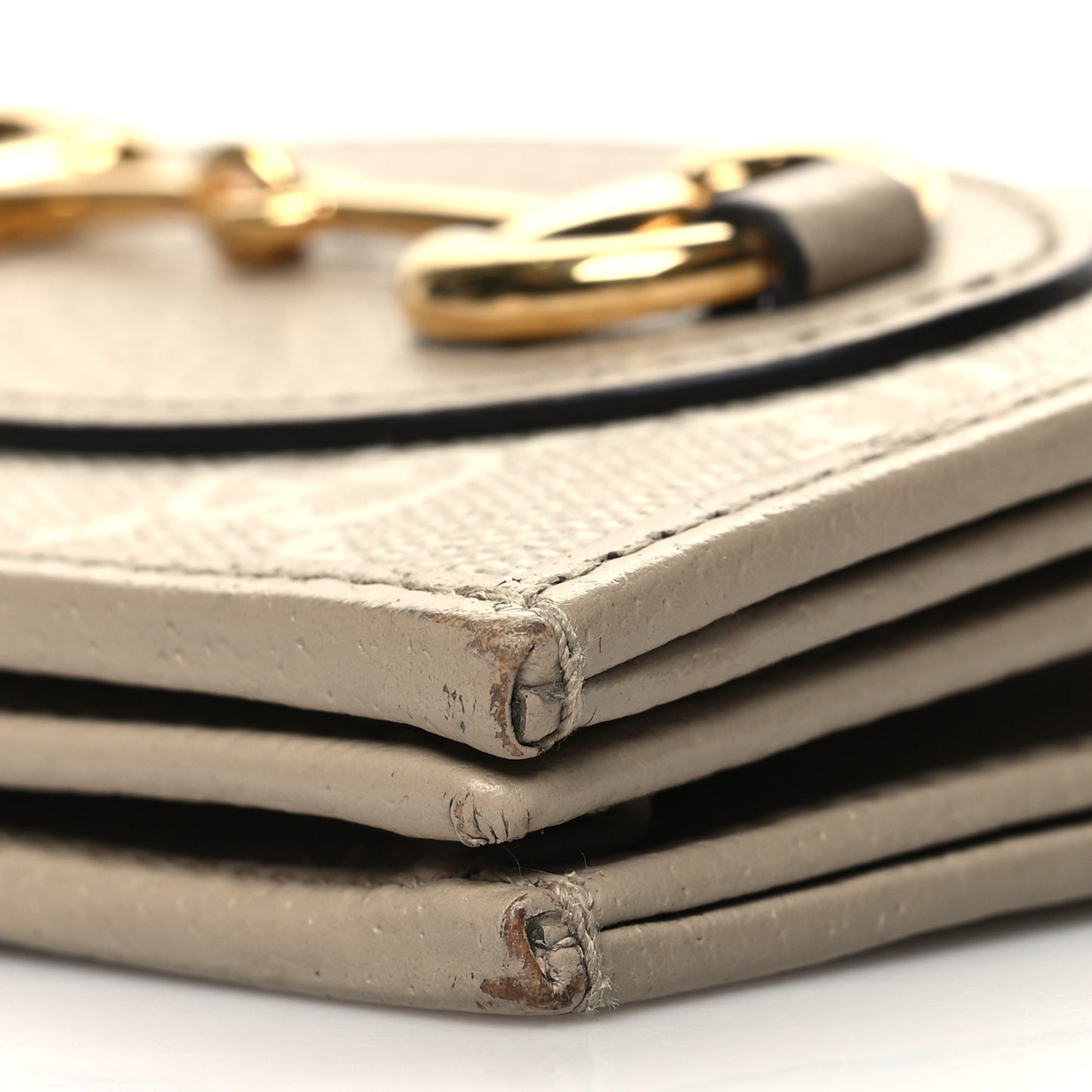 GG Supreme Monogram Textured Dollar Calfskin Horsebit 1955 Card Case Wallet Beige Mystic White Oatmeal