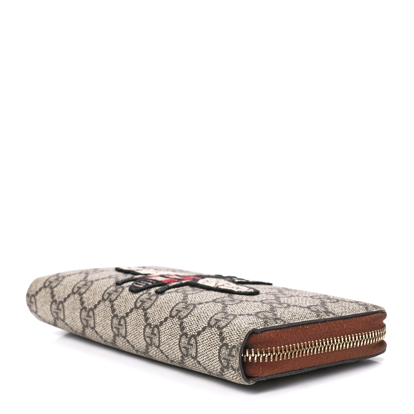 GG Supreme Monogram Embroidered Bee Zip Around Wallet Red