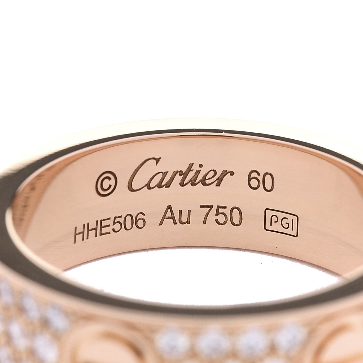 Cartier 18K Pink Gold Diamond 6.5mm LOVE Paved Ring 60 9 4 of 5