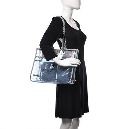 Chanel Lambskin PVC Quilted Medium Coco Splash Shopping Bag Blue Green Pink 2 of 10