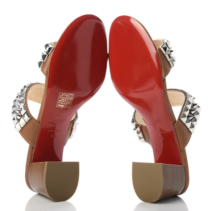 Christian Louboutin Calfskin Studded Tina Goes Mad 55 Slide Sandals 39.5 Cuoio 5 of 9