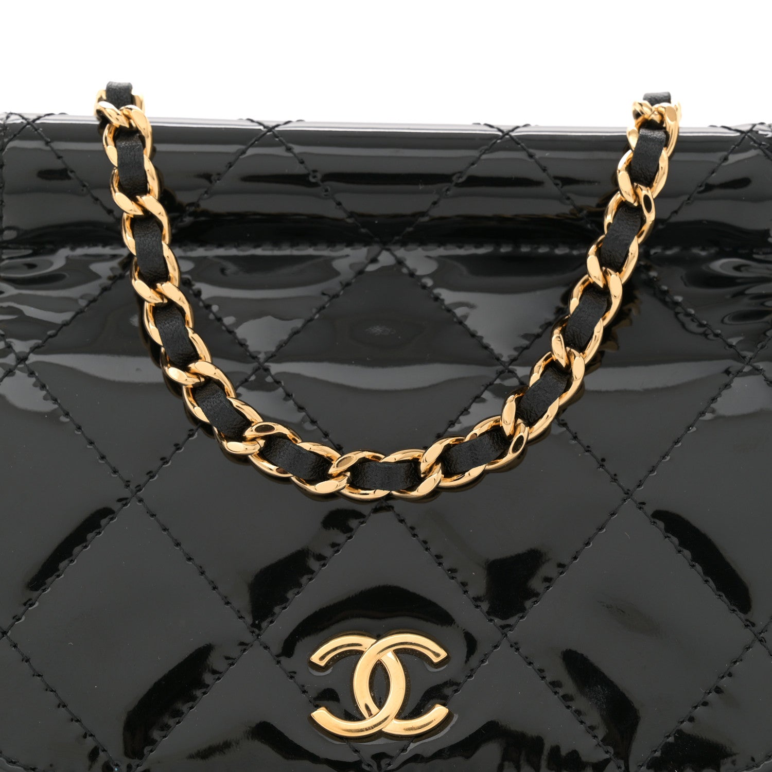 Chanel Patent Quilted Frame Clutch Flap With Chain Black 8 of 13