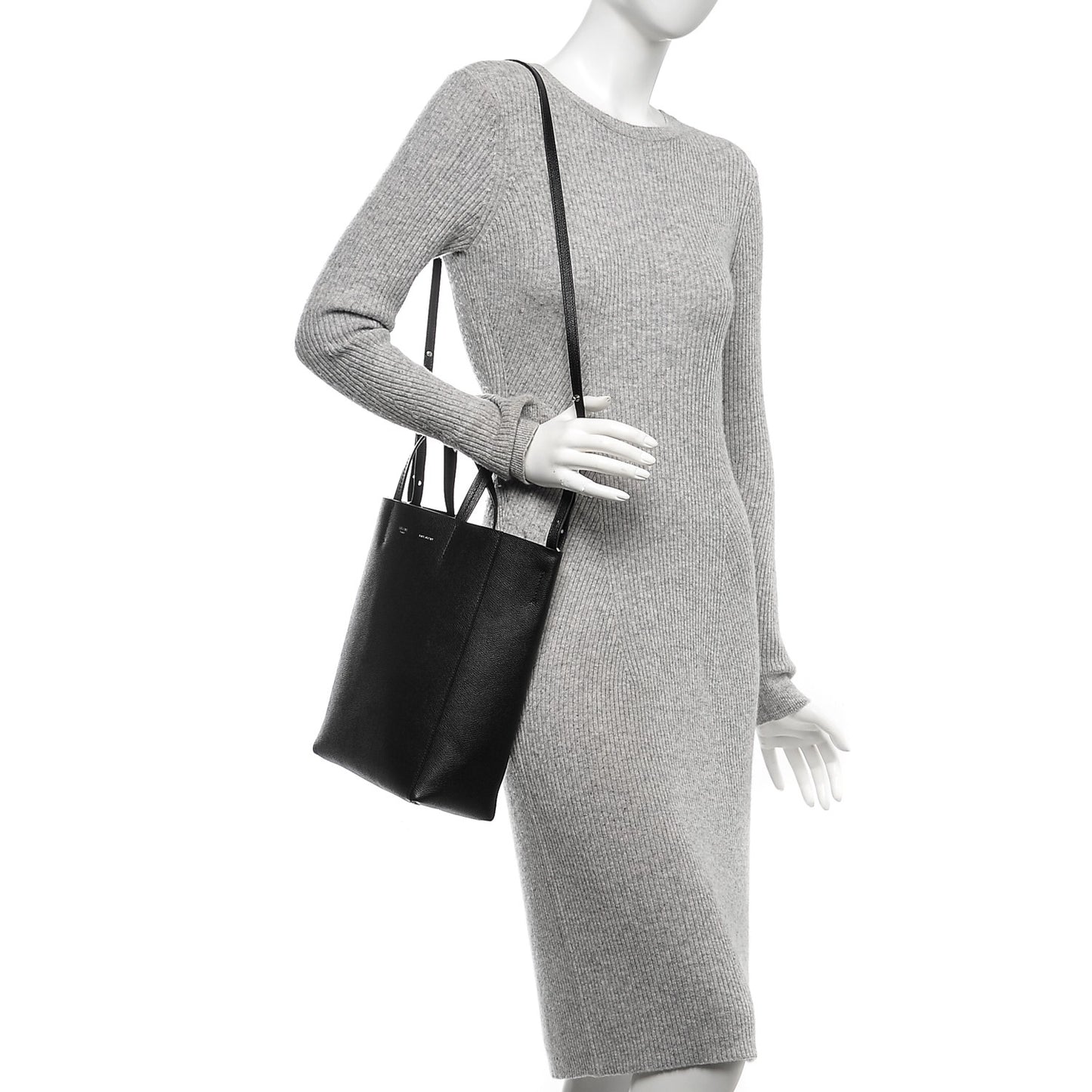 Grained Calfskin Small Vertical Cabas Black