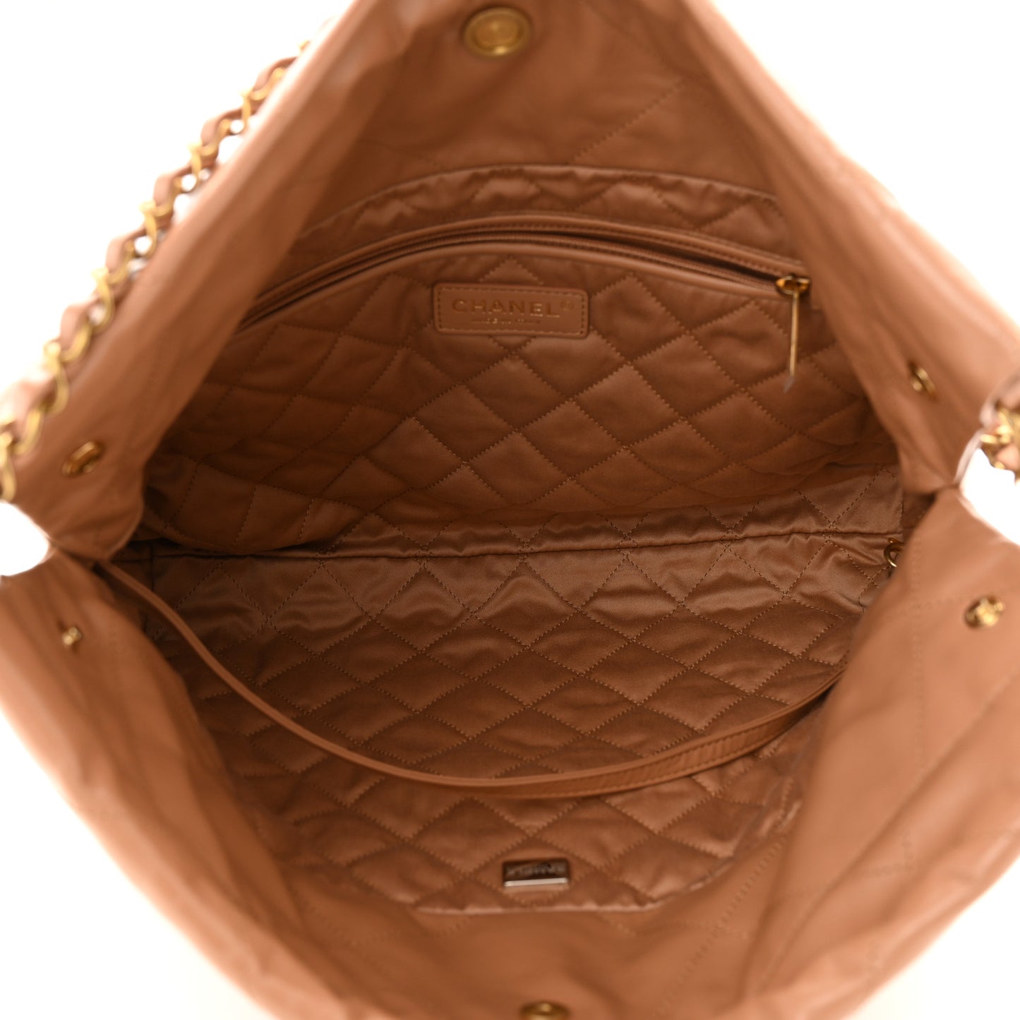 Shiny Calfskin Quilted Small Chanel 22 Beige