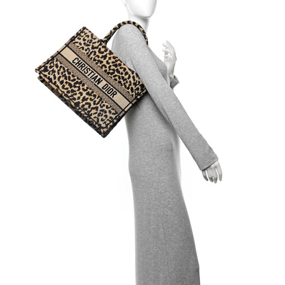 Christian Dior Canvas Mizza Embroidered Medium Leopard Book Tote Beige 2 of 12
