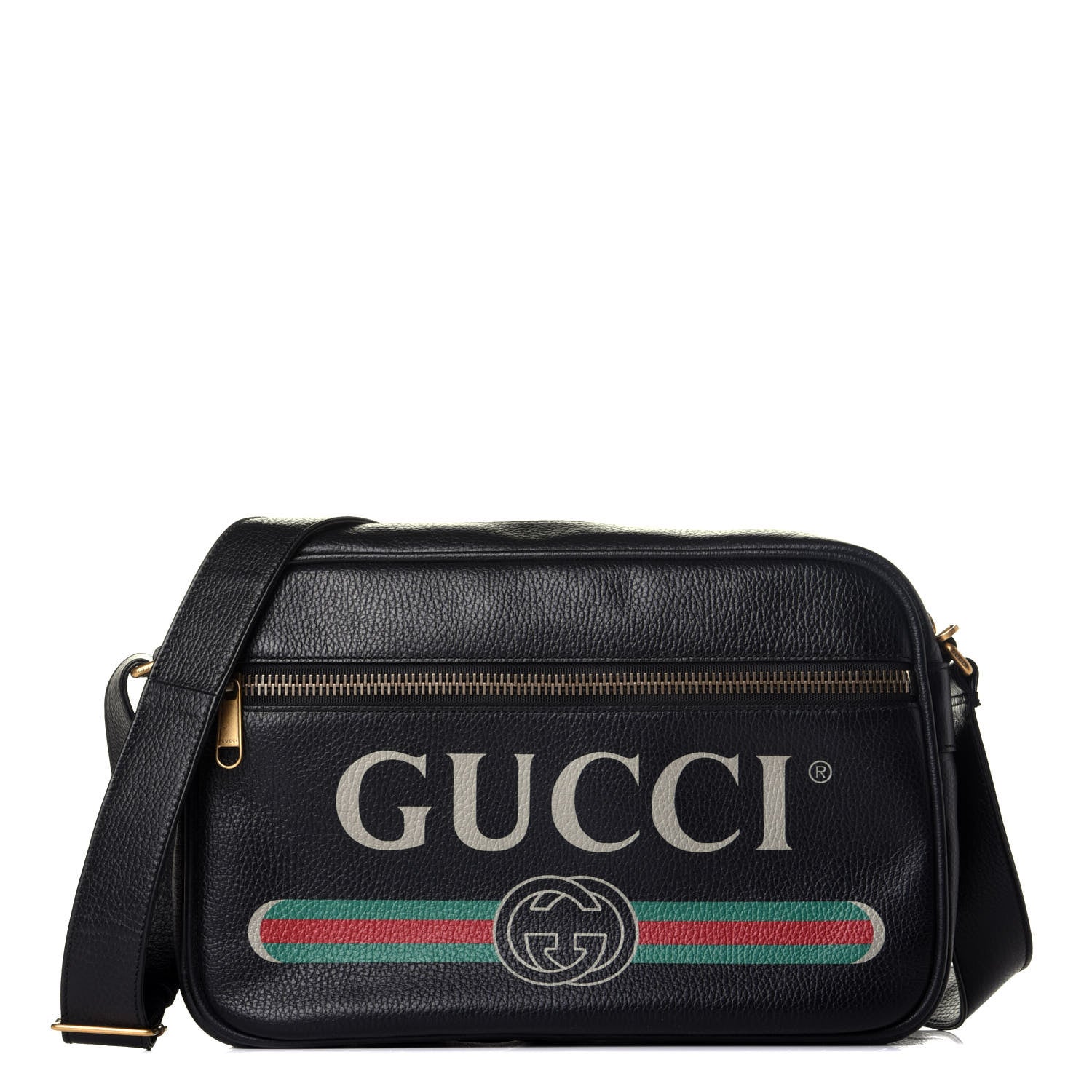 Gucci Pebbled Calfskin Logo Messenger Bag Black 1 of 9
