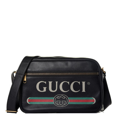 Gucci Pebbled Calfskin Logo Messenger Bag Black 1 of 9