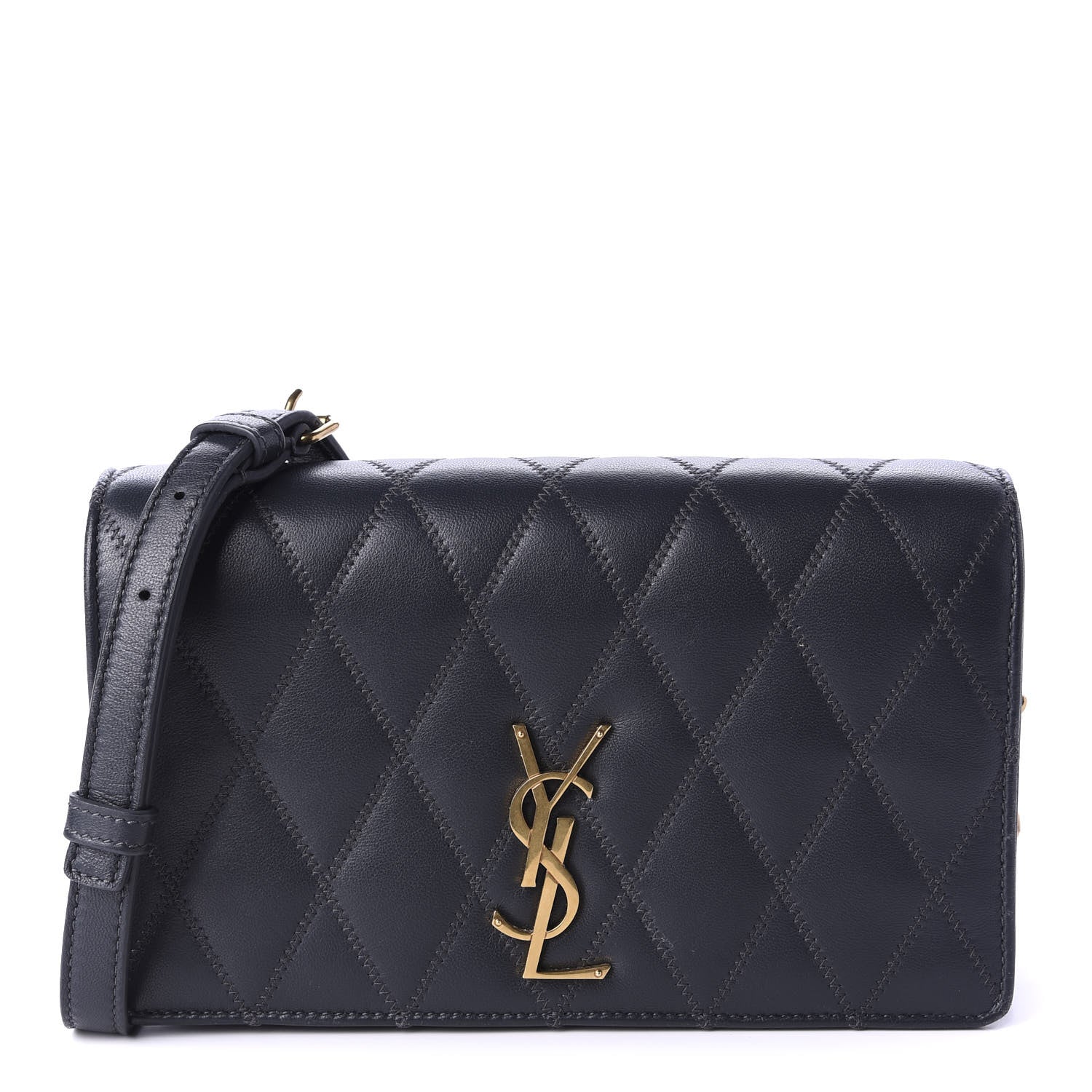 Saint Laurent Lambskin Diamond Quilted Monogram Angie Chain Bag Dark Smog 1 of 11