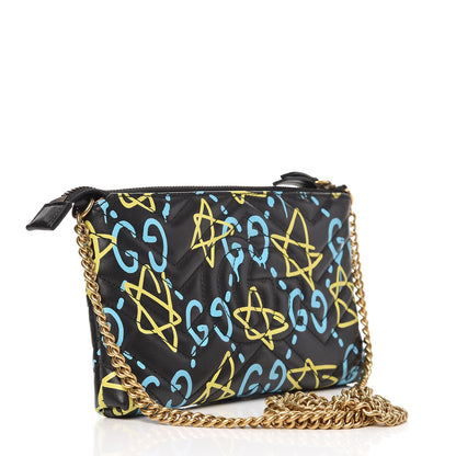 Gucci Calfskin Matelasse Printed Mini GucciGhost GG Marmont Chain Bag Black New Acquamarine 3 of 7