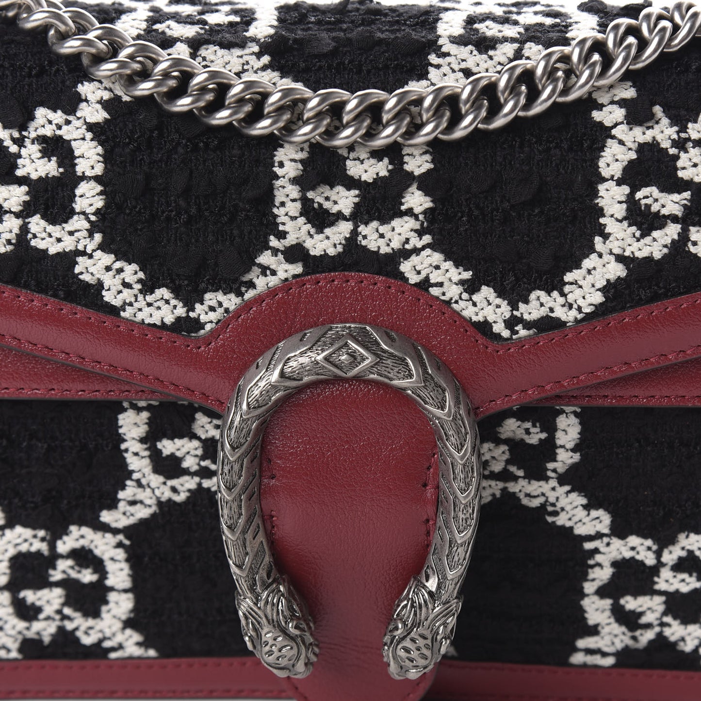Tweed GG Monogram Small Dionysus Shoulder Bag Black White Romantic Cherry