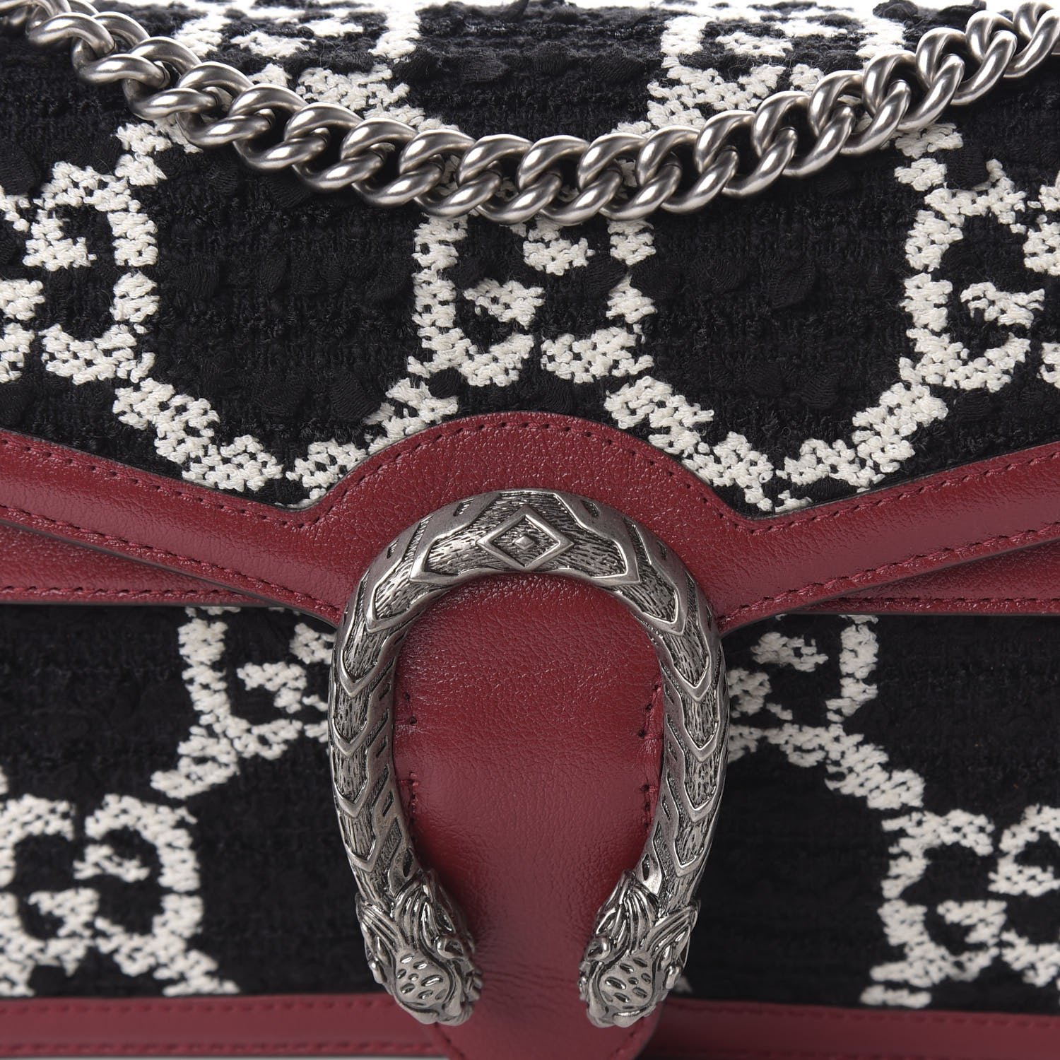 Gucci Tweed GG Monogram Small Dionysus Shoulder Bag Black White Romantic Cherry 10 of 10