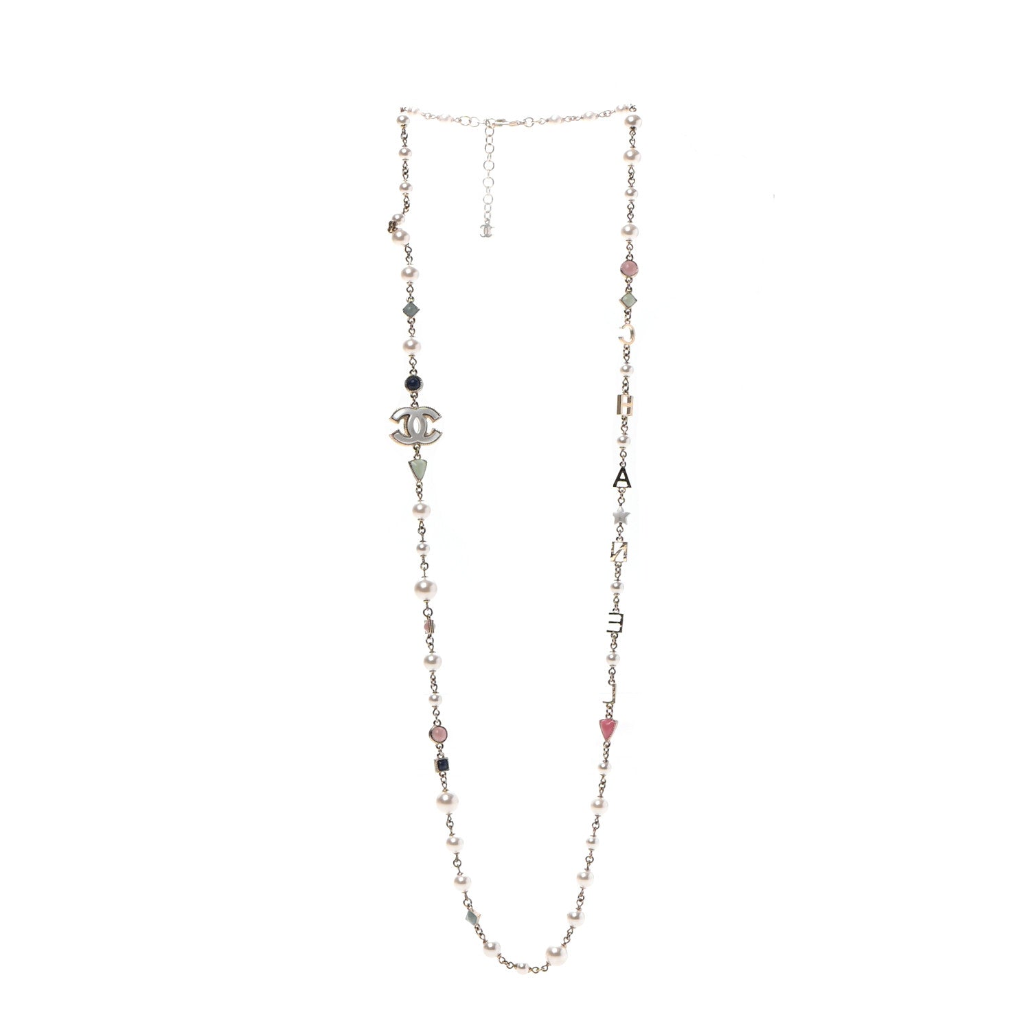 Chanel Pearl Beaded CC Logo Long Necklace Gold Multicolor 3 of 5