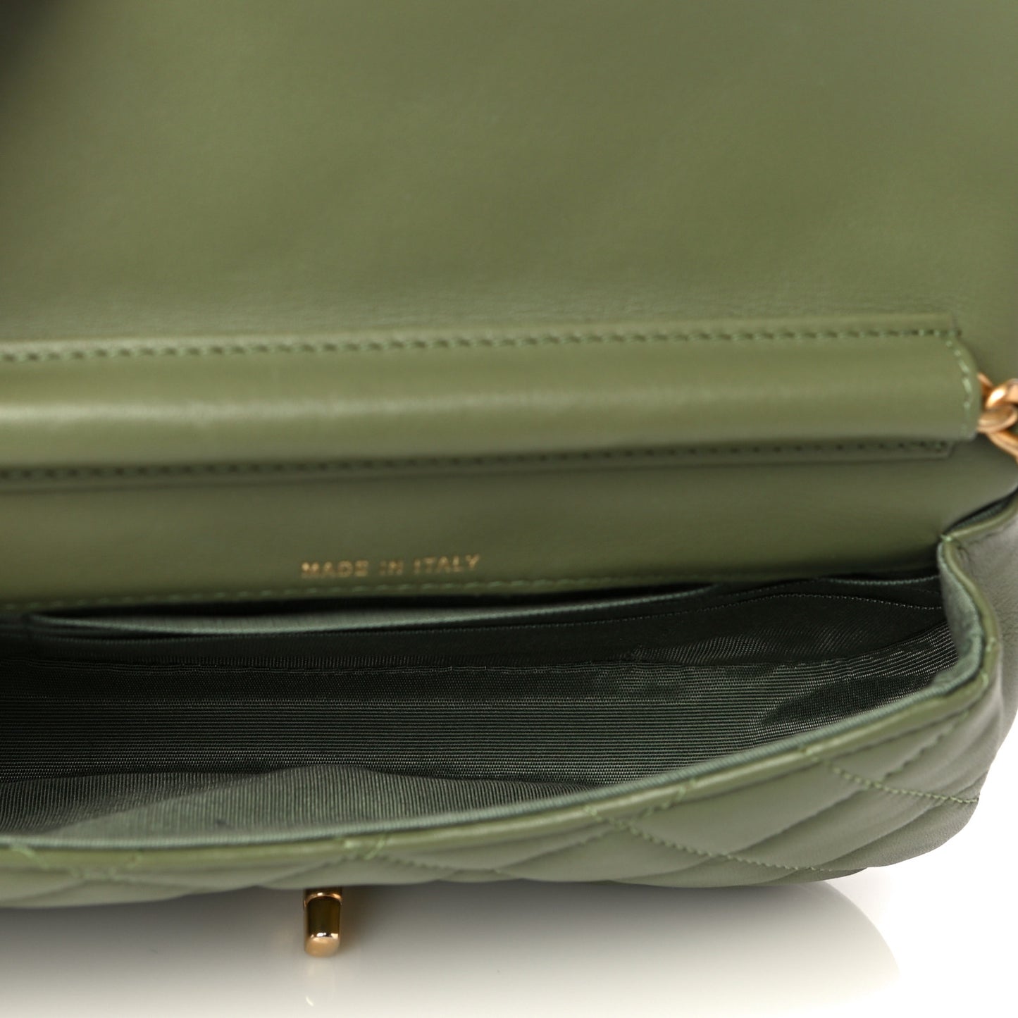 Calfskin Quilted Coco Mail Clutch With Chain Green