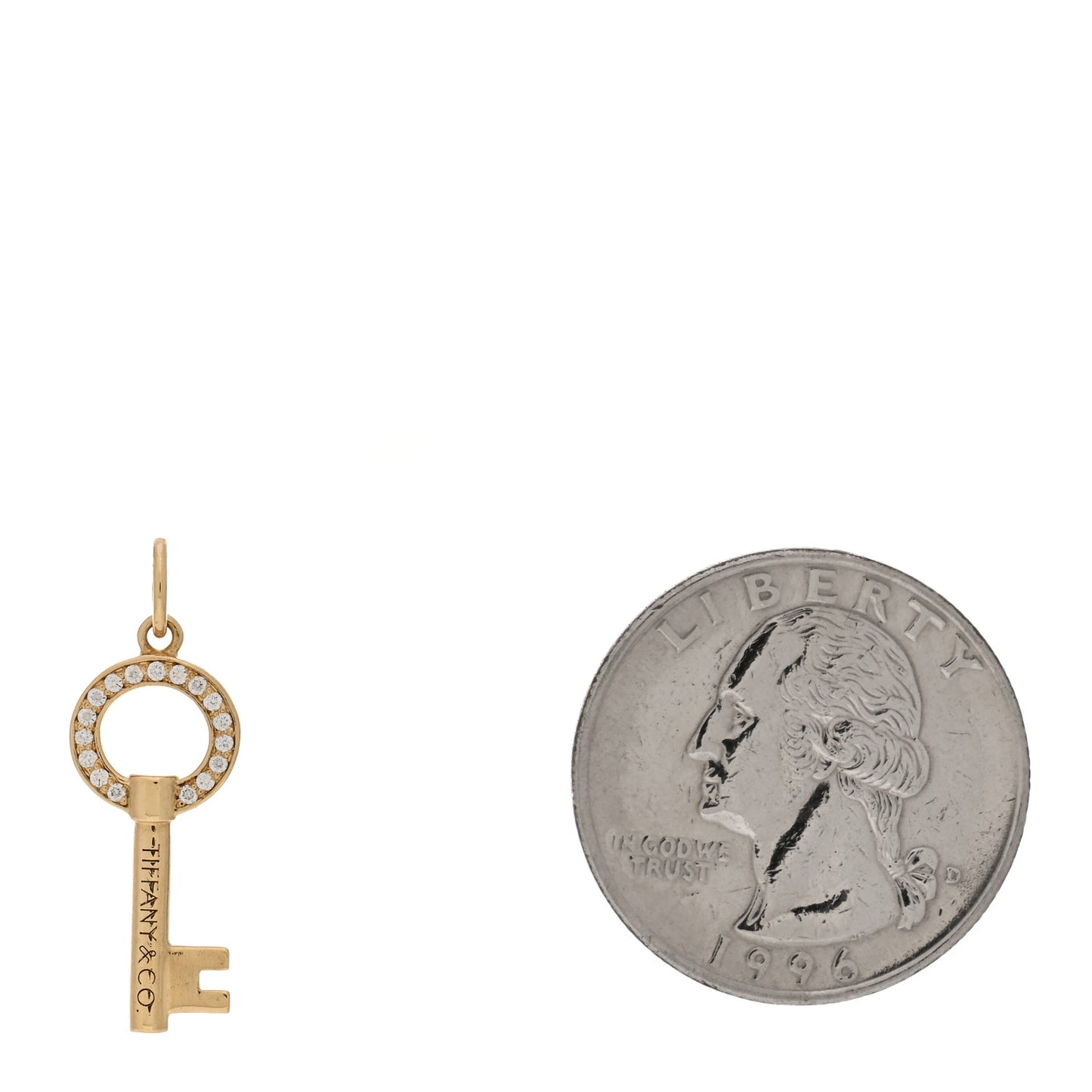 18K Yellow Gold Diamond Modern Keys Open Round Key Pendant