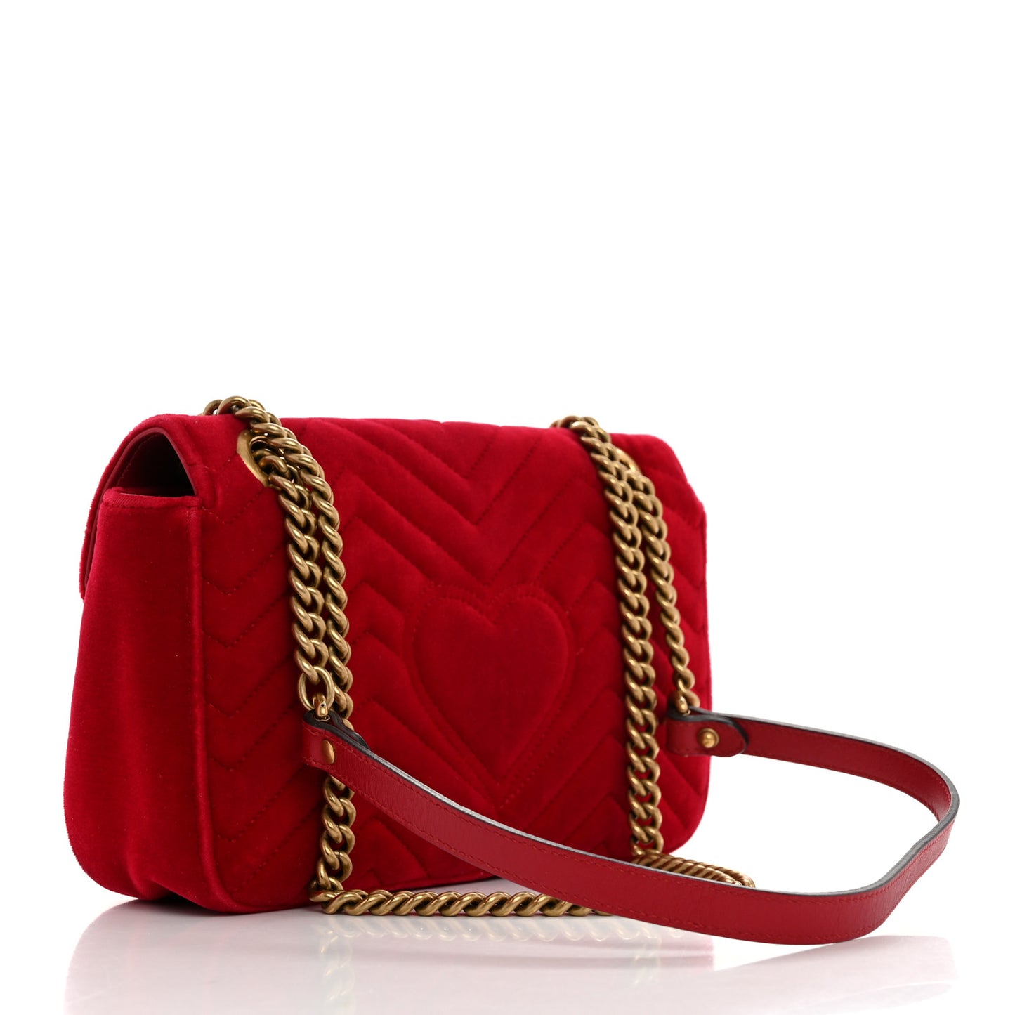 Velvet Matelasse Small GG Marmont Shoulder Bag Hibiscus Red