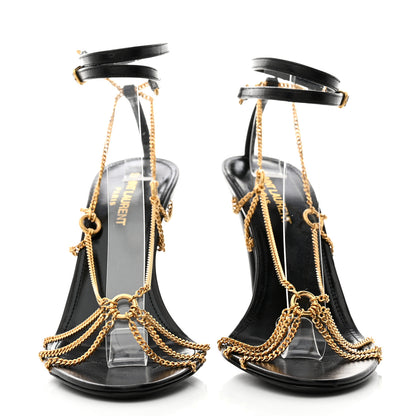 Saint Laurent Calfskin Chain Cristal Sandals 37.5 Black 2 of 7