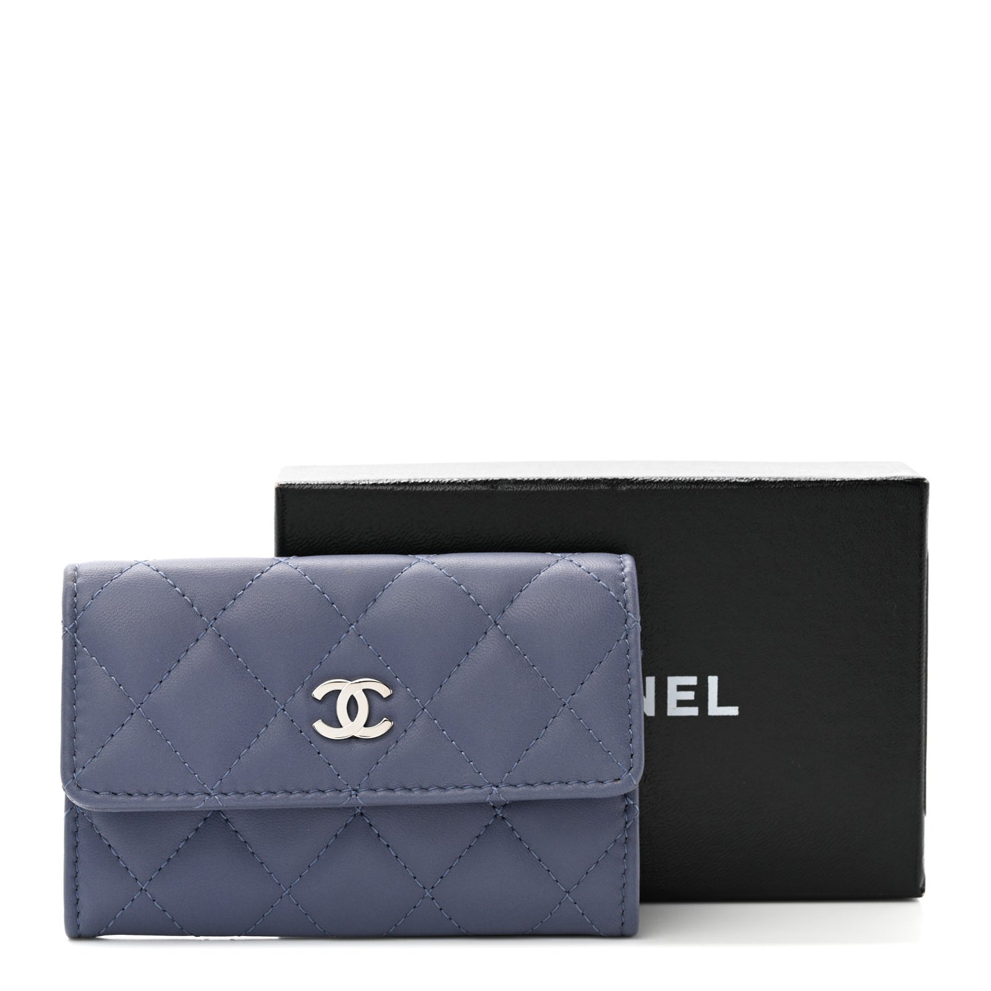 Lambskin Quilted Flap Card Holder Purple