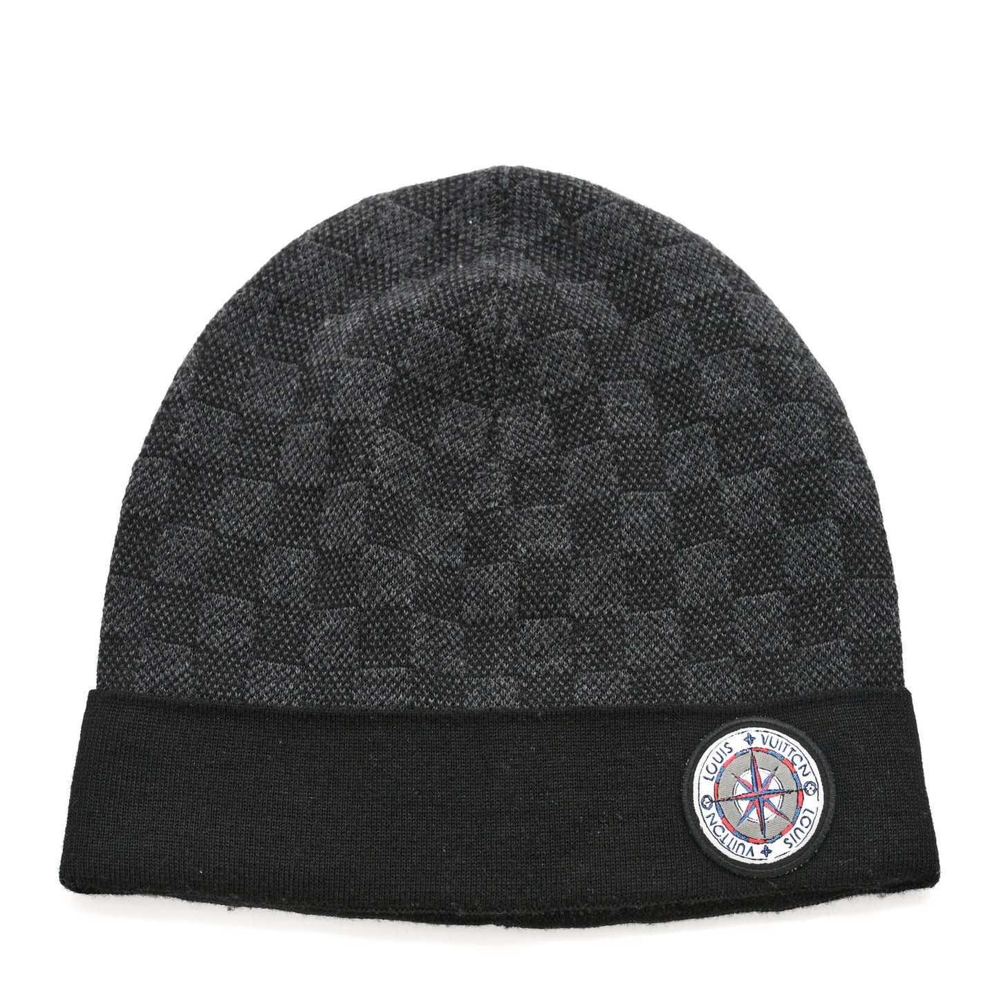 Wool Bonnet Petit Damier Graphite Beanie Hat Black Grey
