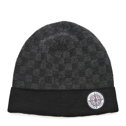 Louis Vuitton Wool Bonnet Petit Damier Graphite Beanie Hat Black Grey 1 of 6