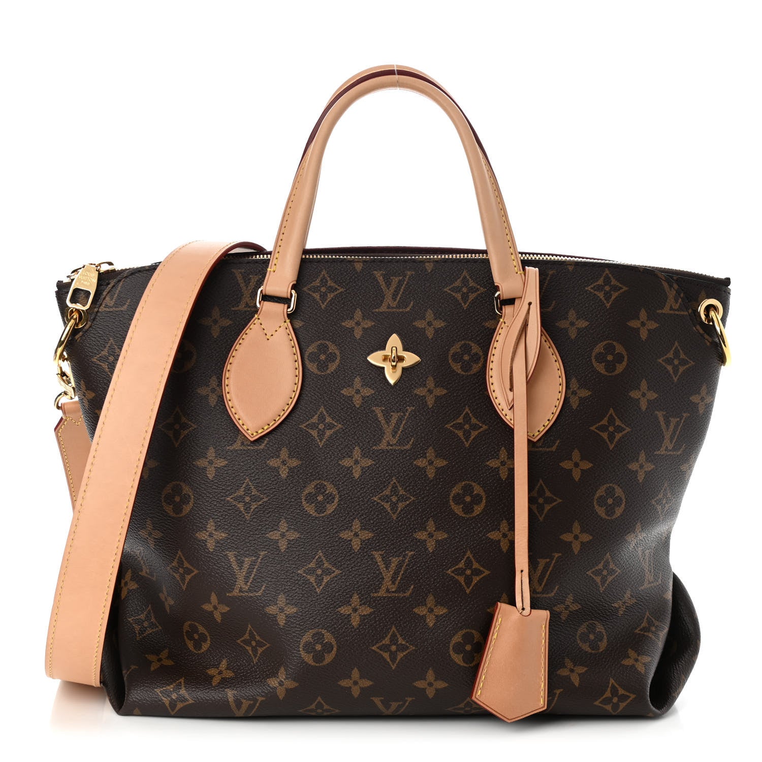 Louis Vuitton Monogram Flower Zipped Tote MM Beige 1 of 10