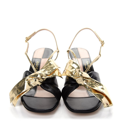Gucci Nappa Metallic Bow Daphne Mid Heel Sandals 39 Black Platino 3 of 10