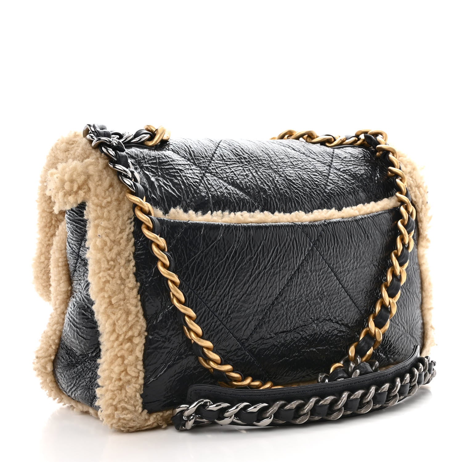 Chanel Crumpled Calfskin Shearling Sheepskin Quilted Medium Chanel 19 Flap Navy 3 of 11