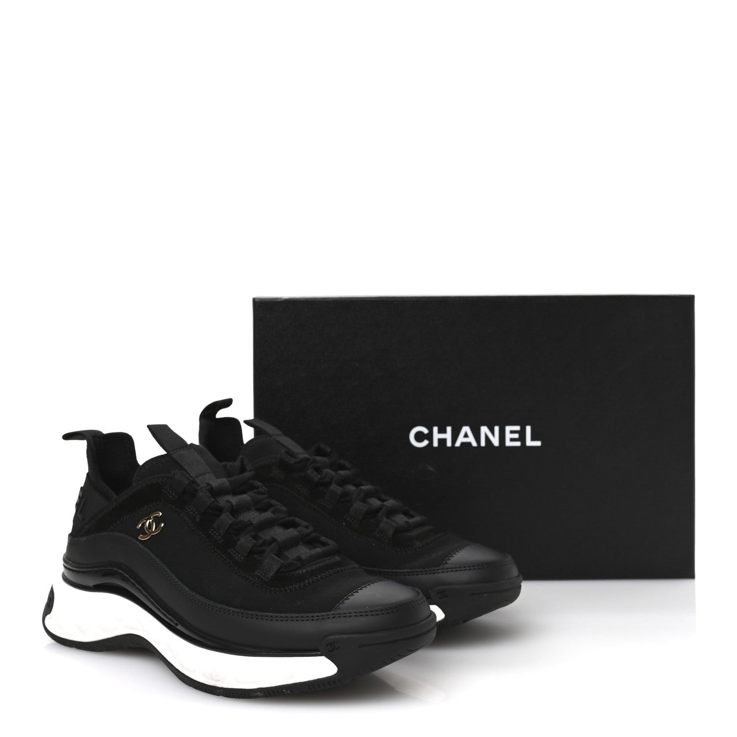 Velvet Calfskin Mixed Fibers CC Sneakers 38 Black