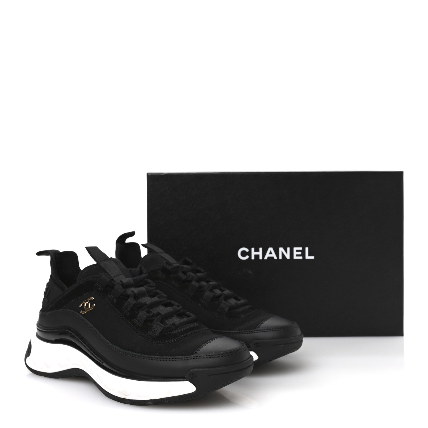 Chanel Velvet Calfskin Mixed Fibers CC Sneakers 38 Black 8 of 8