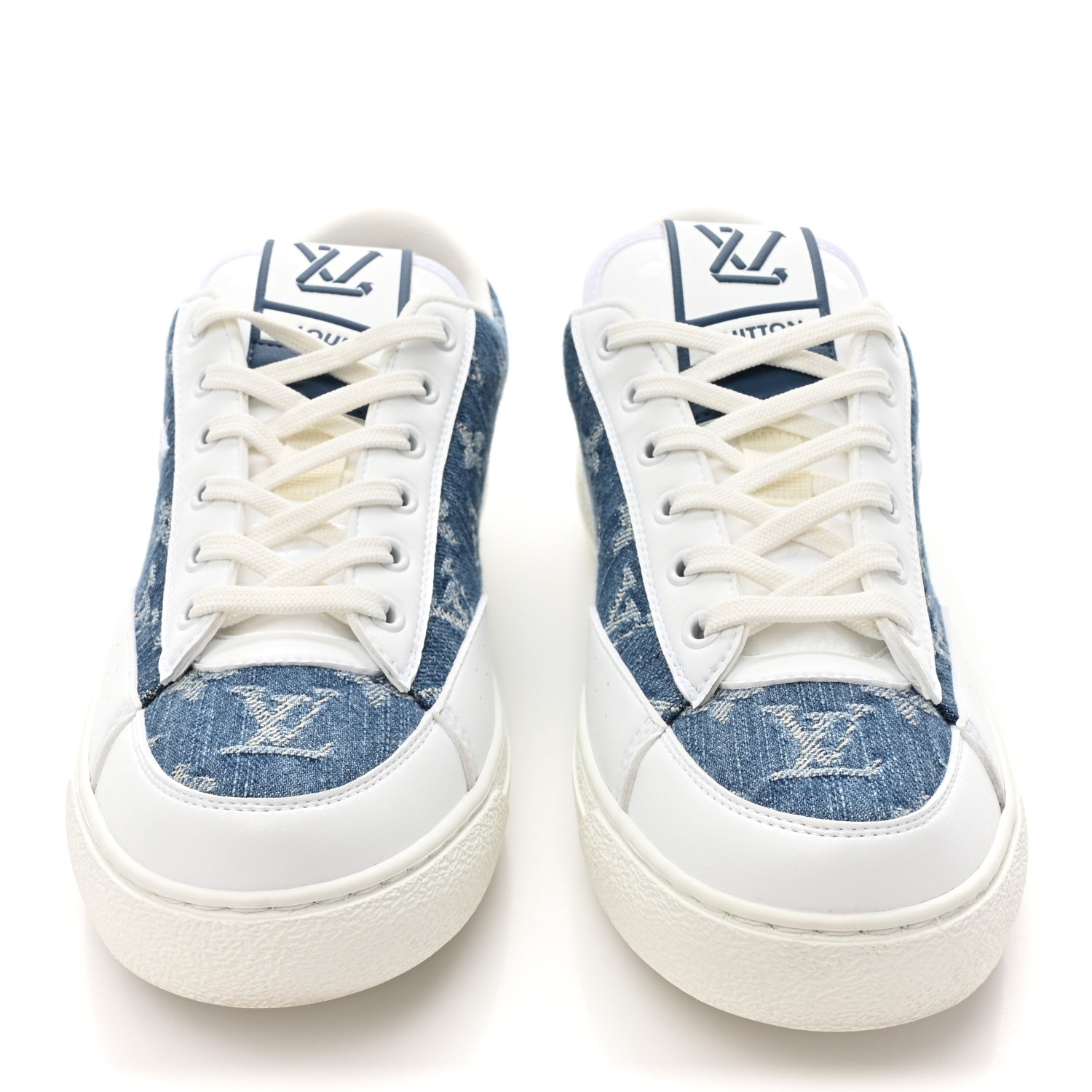 Louis Vuitton Calfskin Monogram Denim Womens Charlie Sneakers 39 White Blue 2 of 11