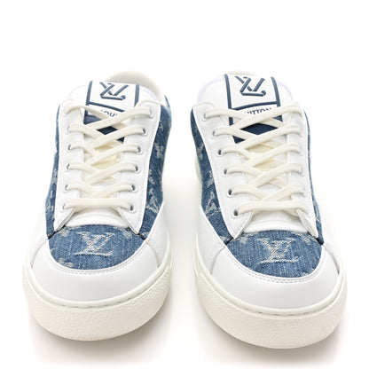 Louis Vuitton Calfskin Monogram Denim Womens Charlie Sneakers 39 White Blue 2 of 11
