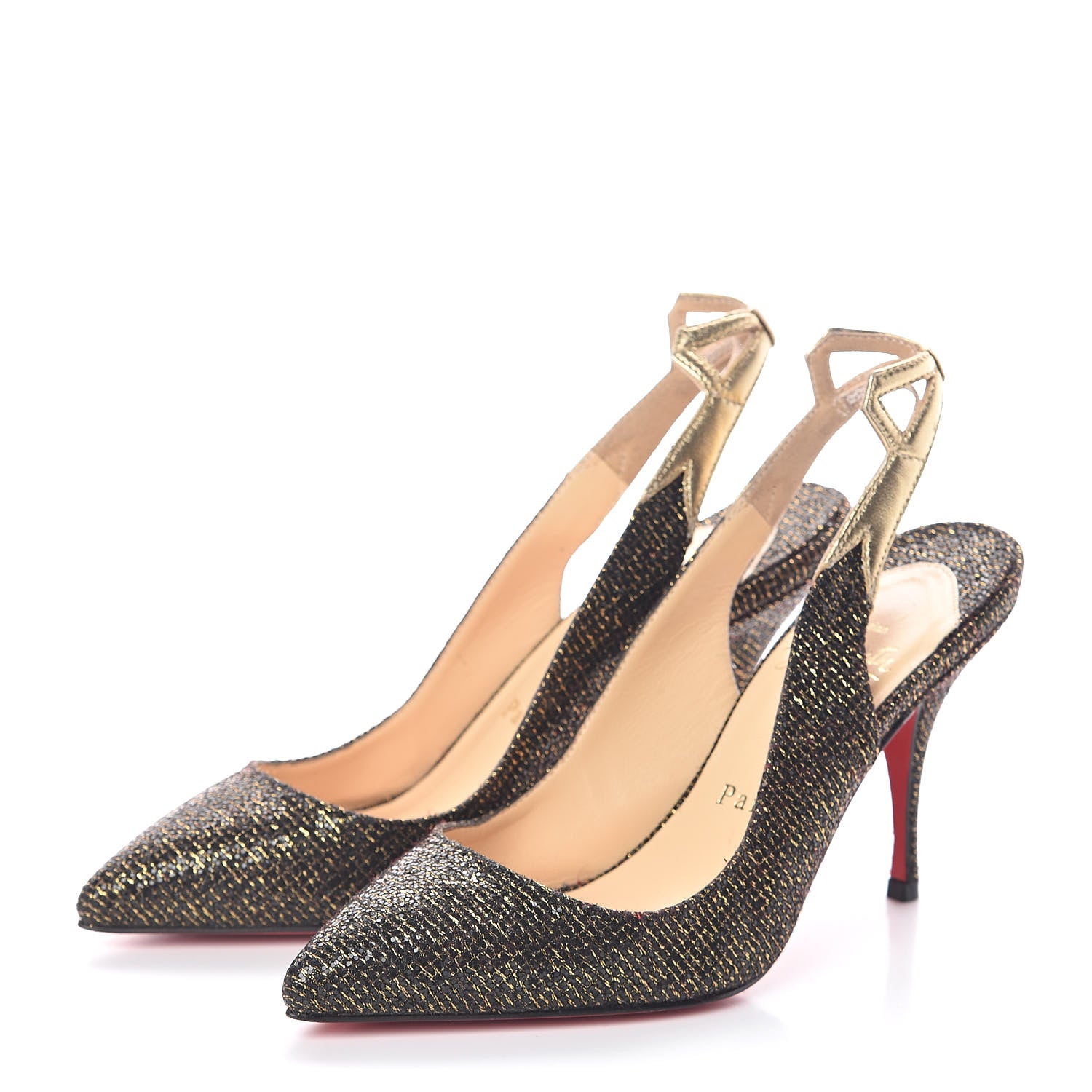 Christian Louboutin Glitter Nappa Laminato Back2 85 Slingback Pumps 35 Black Mekong 3 of 8