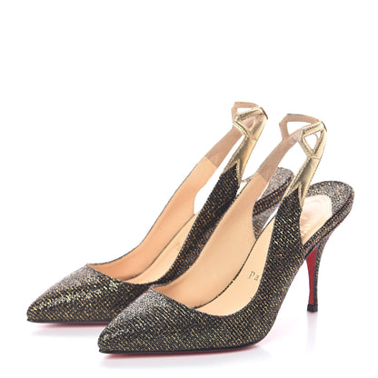 Christian Louboutin Glitter Nappa Laminato Back2 85 Slingback Pumps 35 Black Mekong 3 of 8