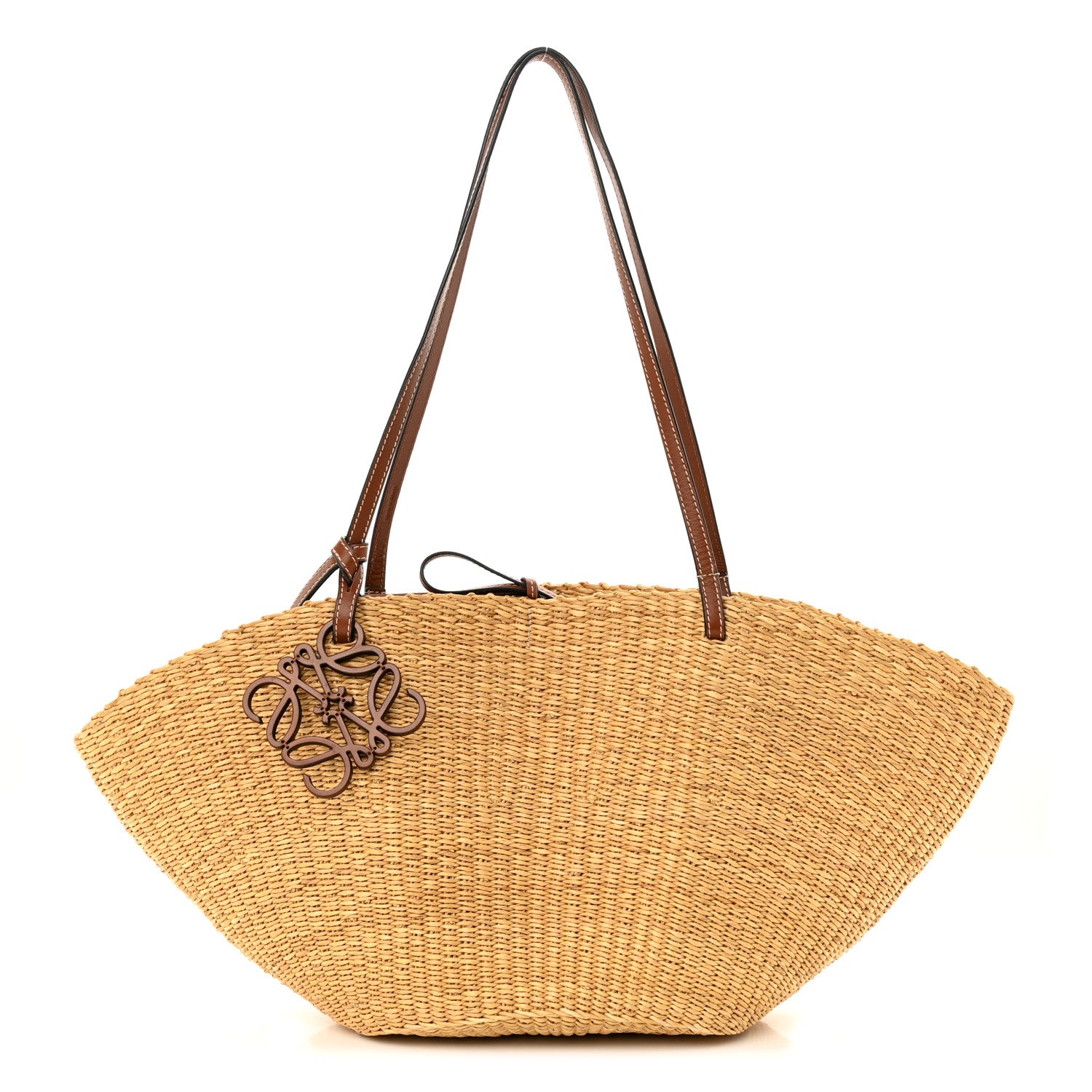Loewe Raffia Calfskin Shell Basket Tote Natural Beige 1 of 9