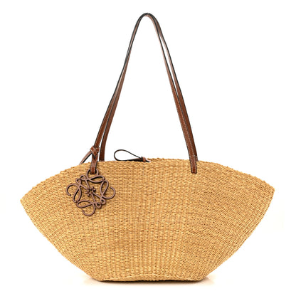 Loewe Raffia Calfskin Shell Basket Tote Natural Beige 1 of 9