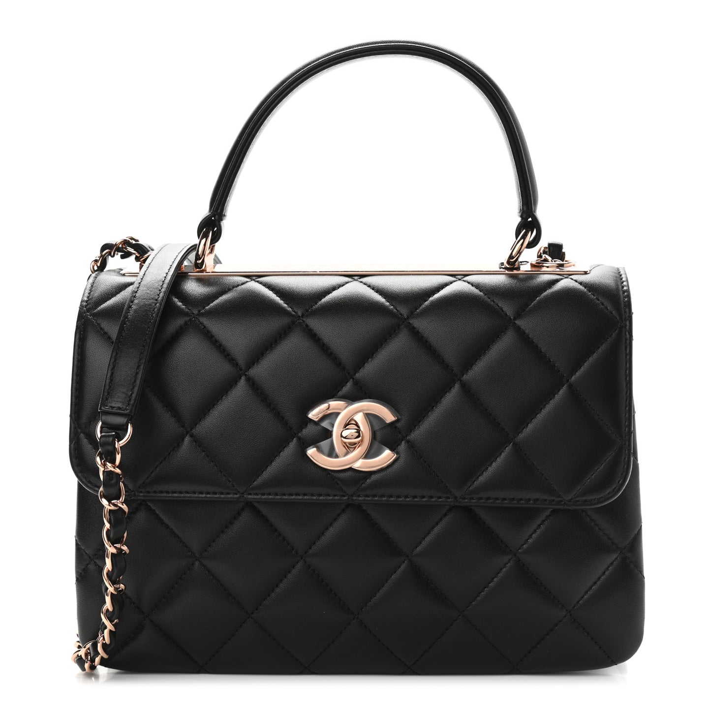 Lambskin Quilted Small Trendy CC Dual Handle Flap Bag Black